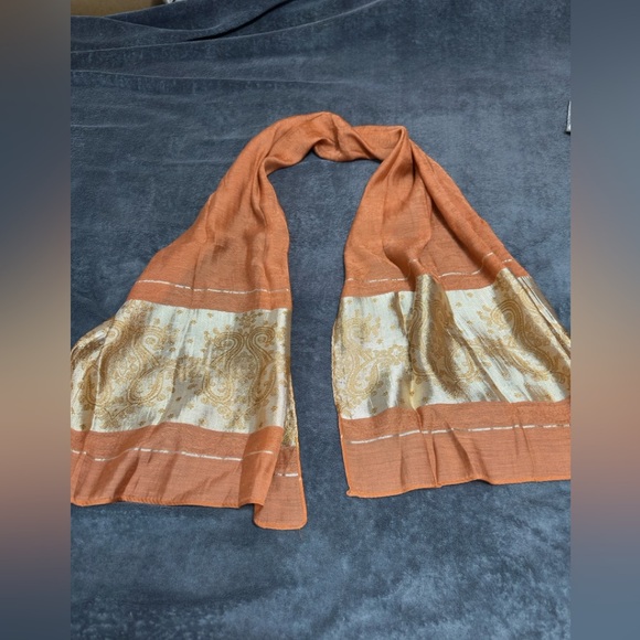 Accessories - Elegant Orange and Gold Paisley Scarf